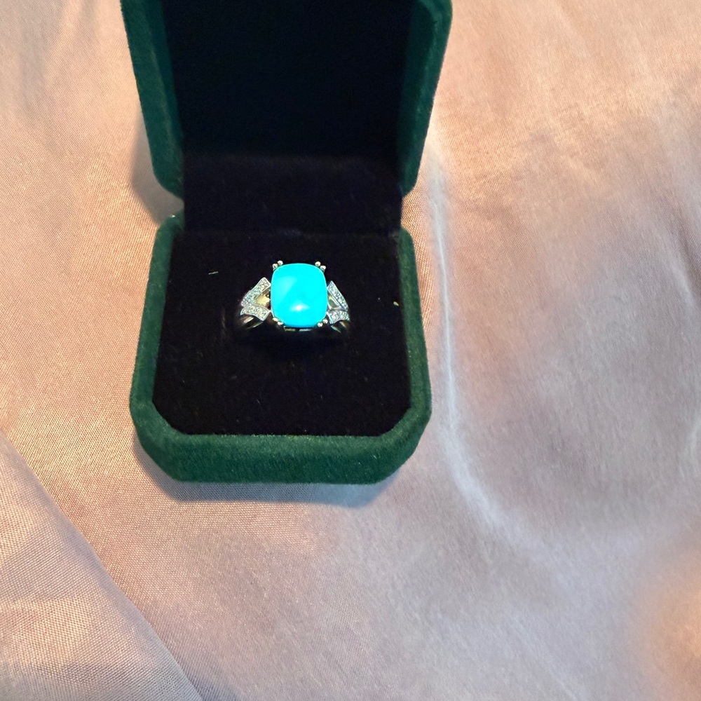 Turquoise and Diamond Cushion-Cut Ring